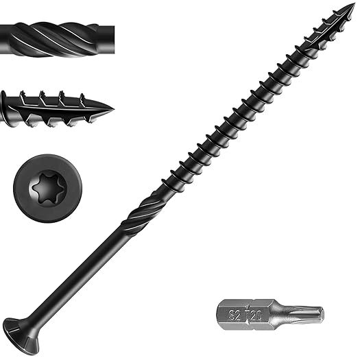 #12 * 7" Black Extended Deck Screws,(45 pcs) 2 lbs.Lengthen Exterior Wood Screws, Rust Resistant epoxy Coated, Bronze, T30 Star Bit