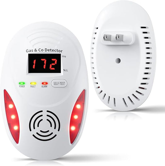 Carbon Monoxide Detectors and Natural Gas Detector, Carbon Monoxide Detectors Plug in, Dual Alarms Gas Leak Detector with Light - Natural, Co Leak Detection for Home, RV Essentials, White, 1Pcs