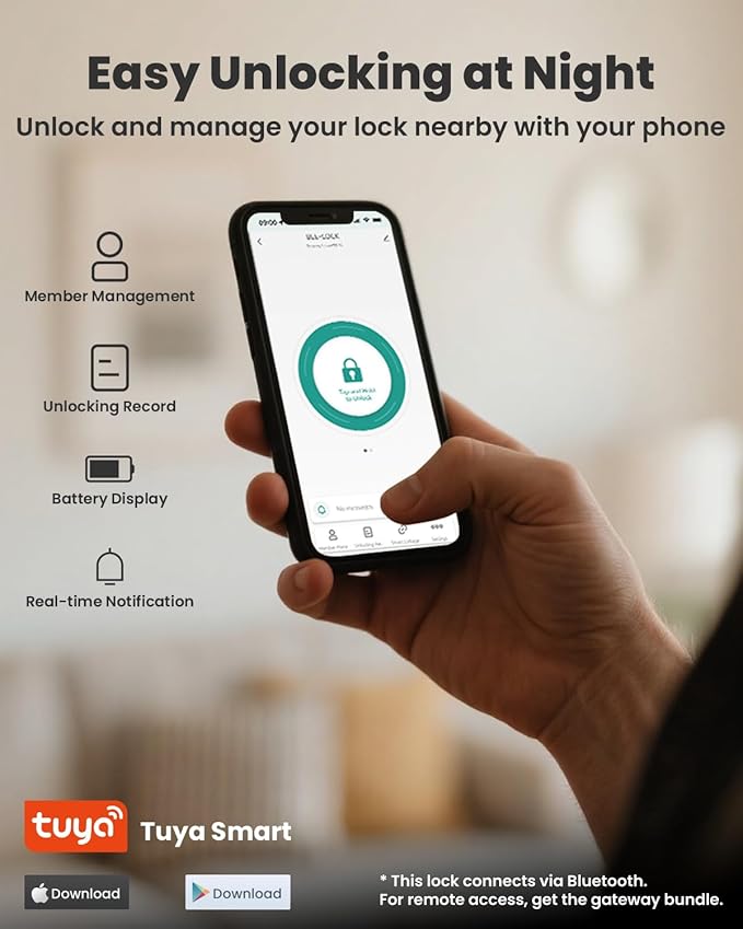 Keyless-Entry Deadbolt Smart Lock with Lever Handle Set: Digital Exterior Waterproof IP56 Locks for Front Door, Smartphone Control Fingerprint Door Lock with Keypad Key Fob(Satin Nickel)
