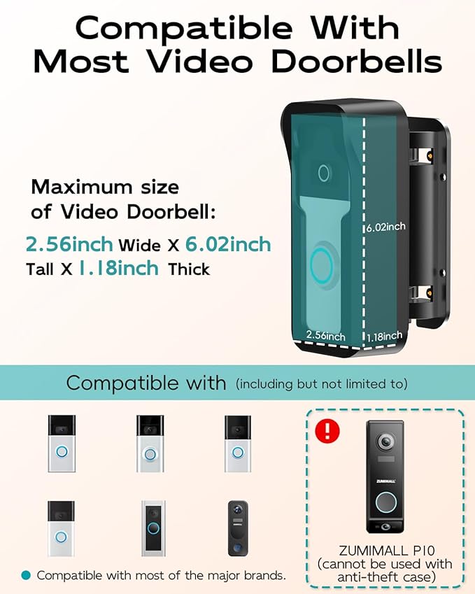 ZUMIMALL Adjustable Angle Video Doorbell Mount, Adjust 90 Degrees Wireless Camera Doorbell Bracket Holder for Home Apartment Office Room, Easy Installation, Suitable for Most Doorbells
