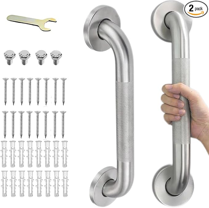 12'' Grab Bars for Bathtub and Shower 2 Pack, 1 1/4'' Diameter Shower Grab Bar for Elderly with Anti-Slip Textured Grip Stainless Steel Bath Handrails