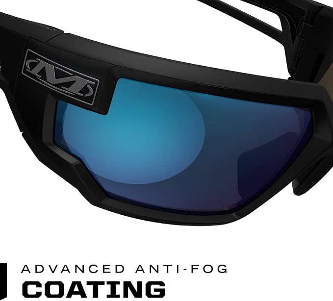 Mechanix Wear: Vision Type-X Safety Glasses with Advanced Anti Fog, Scratch Resistant, Black Frame, Protective Eyewear, Lightweight Glasses, Ventilated Temples, For Outdoor Use (Blue Mirror Lens)