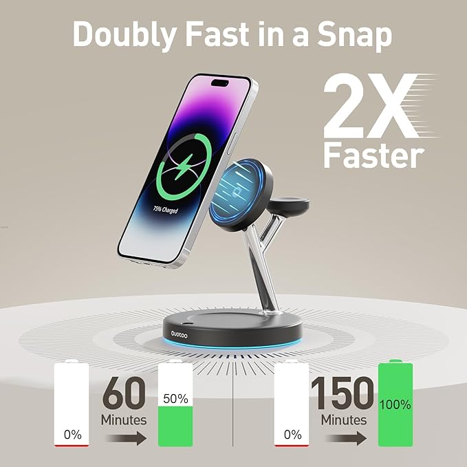 2025 3 in 1 Charging Station Compatible with Mag-safe Charger Wireless Charger Stand for iPhone 17 16 15 14 13 12 Series Wireless Charging Station for AirPods Wireless Charging Stand for iWatch Series