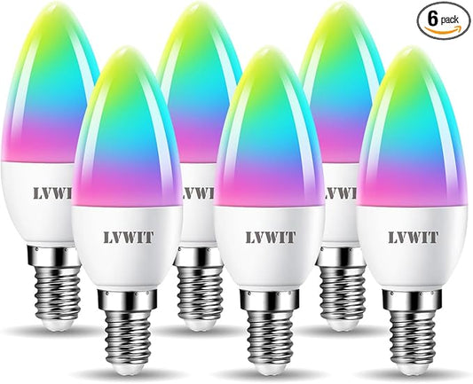 LVWIT Smart Light Bulb, B11 Smart Candelabra LED Bulb, E12 Base WiFi Chandelier Light Bulb, Color Changing, Dimmable, Compatible with Alexa Home Amazon Echo, No Hub Required, 470 Lumen 4.9W 4 Pack