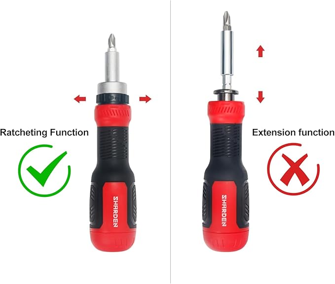 SHARDEN Ratchet Screwdriver 13-in-1 Ratcheting Screwdriver Set Multi Screwdriver Tool All in One with Torx Security, Flat Head, Phillips, Hex, Square and 1/4 Nut Driver
