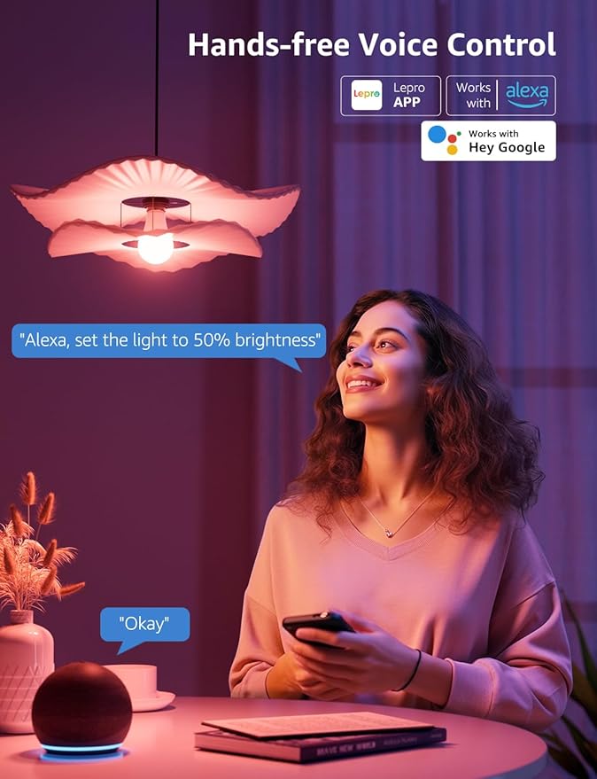 Lepro B2 AI Smart Light Bulbs - 1100LM WiFi & Bluetooth RGBWW Color Changing LED Bulb, Works with Alexa & Google Assistant, AI Generated Lighting, AI Voice Control, Music Sync, 2.4GHz Only, 2 Pack