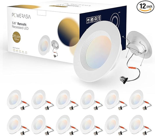 12 Pack 6 Inch 5CCT Dimmable LED Recessed Lights, 12W=75W, 1200LM, Selectable 2700K-6000K, ETL and Energy Star Certified