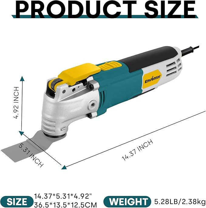 Enventor Multi Tool Saw, 2.5Amp Electric Oscillating Tool Kit Corded with 28pcs Saw Accessories, 6 Variable Speeds, 3° Oscillating Angle Oscillating Saw for Cutting, Scraping, Sanding