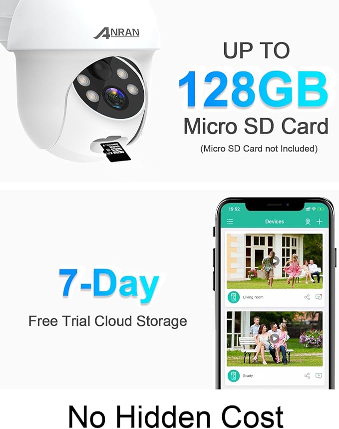 ANRAN Security Camera Wireless Outdoor, 2K Solar Outdoor Camera with 360° View, Smart Siren, Spotlights, Color Night Vision, PIR Human Detection, Pan Tilt Control, 2-Way Talk, IP65, Q1 White