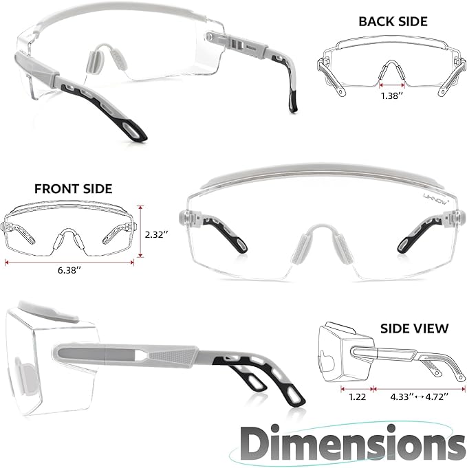 UKNOW Safety Glasses Over Eyeglasses, Anti Fog Safety Goggles ANSI Z87.1, Adjustable Protective Eyewear