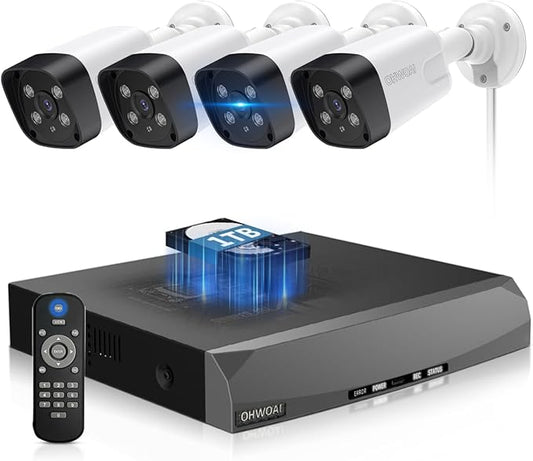《4K Ultra HD & 100FT IR Night Vision》Wired Outdoor Security Camera System, POE Cameras for Home Security, NVR Video Surveillance Systems with Motion Detection