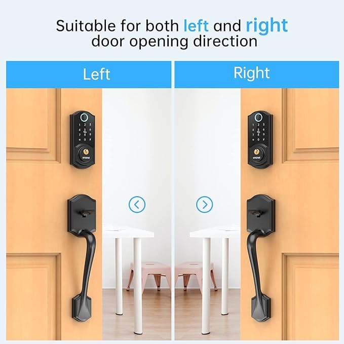 Smart Lock Front Door, SMONET Keyless Entry Door Lock with Handle, Smart Front Door Lock Set Fingerprint Smart Deadbolt Bluetooth Electronic Digital Keypad Lock, Auto Lock Work with Alexa, Black