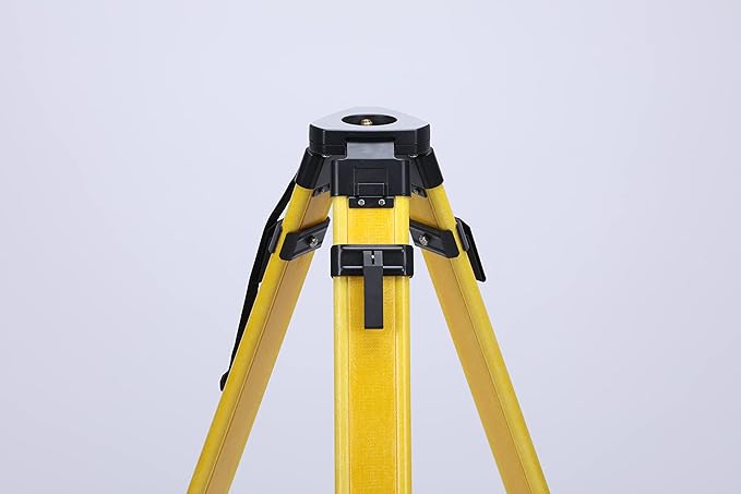 Fiberglass Surveying Tripod, Heavy Duty Yellow Fiberglass and Wood Tripod with Dual Clamp and Copper Center Screw for Robotic Total Stations and Theodolite (Flat Head-B)