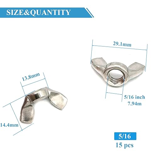 15 Pcs 5/16"-18 Wingnuts 304 Stainless Steel Wing Nuts Fasteners Parts Butterfly Nut, Hand Twist Tighten Hardware Nuts Butterfly Wing-Nut