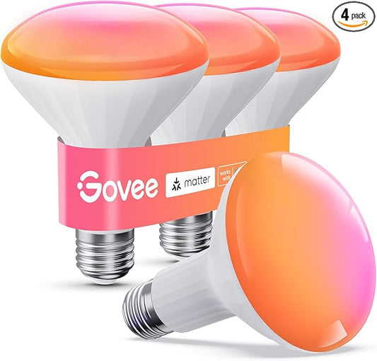 Govee BR30 Smart Light Bulbs, Works with Matter, Alexa and Google Assistant, LED Light Bulb, WiFi RGBWW Color Changing Flood Light Bulbs, Recessed Can Light Bulb, 2.4Ghz only, 850 Lumen, 4 Pack