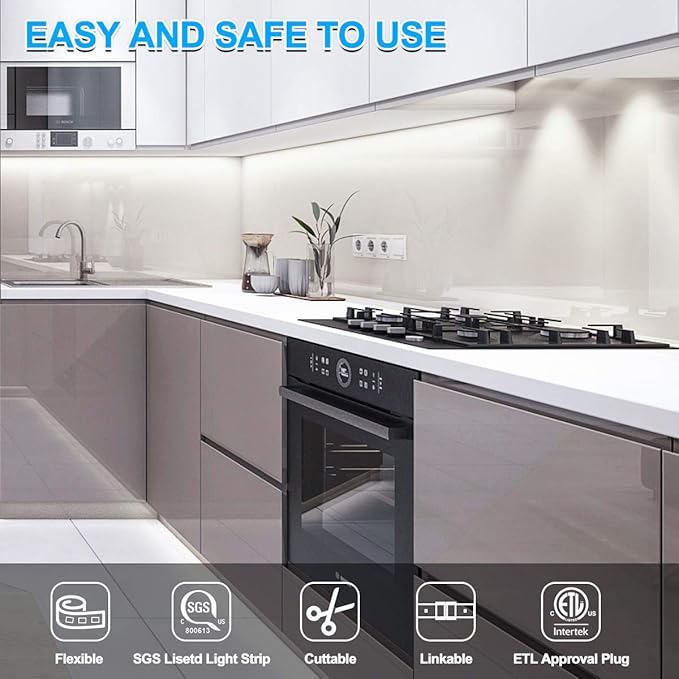 MY BEAUTY LIGHT Motion Activated LED Strip Lights, 16.4ft LED Light Strip with Day or Night 2 Lighting Modes, 3 Timing Off Modes, Bright White 12v Plug-in LED Rope Lights for Under Cabinet, Kitchen