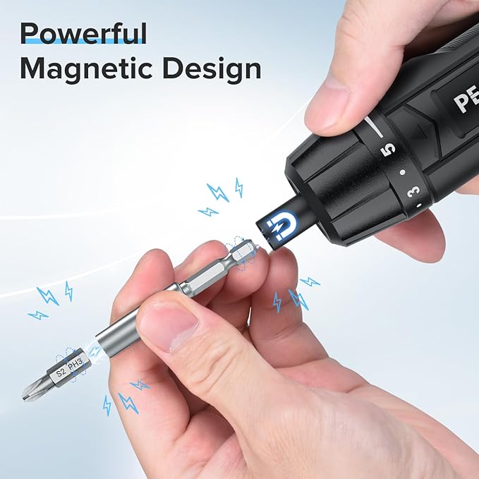 PECHAM 3.6V 2000mAh Cordless Screwdriver,Electric Screwdriver,350 RPM&5 Torque 5Nm,TYPE-C Charging, 8 Pcs Bits for Home Repairs,Portable Compact Design,Gifts for Men Him Dad Boyfriend