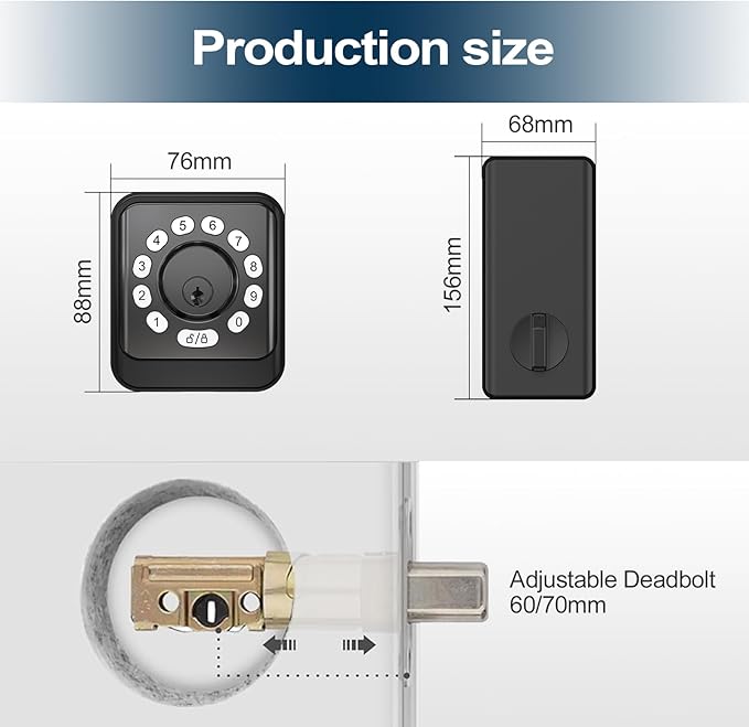 Electronic Deadbolt, Keyless Entry Door Lock with Keypad, Smart Lock for Front Door, Keypad Deadbolt with 2 Keys, Easy Installation