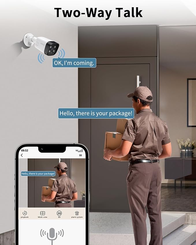 《130°Wide Angle & 2-Way Audio》Outdoor Security Camera System, IP Wired Cameras, 4K Video Surveillance Systems