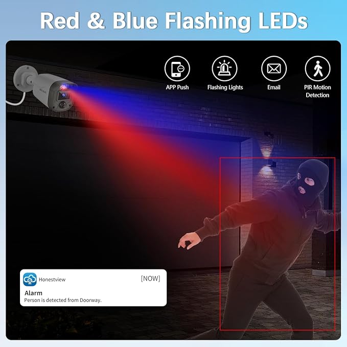 【Flashing LEDs Visual Alert】 Wired Security Camera System, CCTV Cameras with DVR Recorder, Home Video Surveillance Systems
