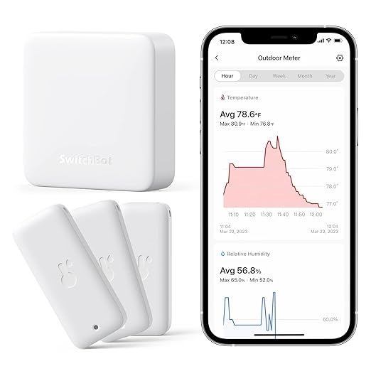 SwitchBot WiFi Thermometer Hygrometer 3 Pack with Hub Mini, IP65 Indoor Outdoor Thermometer Wireless, Humidity/Temperature/Dewpoint/VPD/Absolute Humidity Sensor with Smart Alerts, Works with Alexa