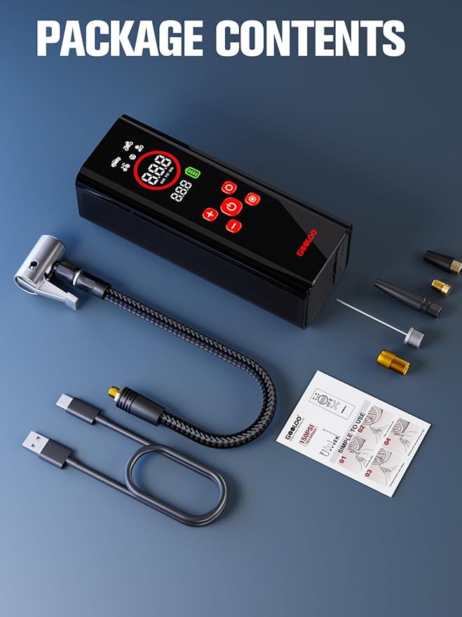 GOOLOO AP150 PRO Tire Inflator Portable Air Compressor, Upgraded UI Color LED Screen & 4X Faster Car Tire Air Pump with Tire Pressure Gauge, 12V Electric Tire Pump with Auto Shut-off for Car,Bike,Ball