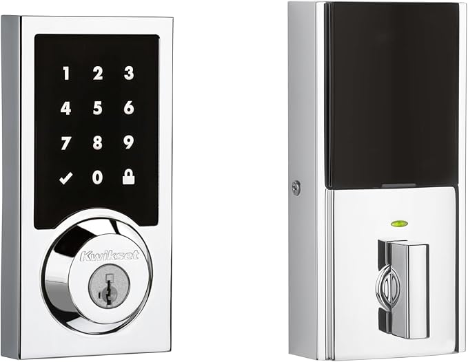 Kwikset SmartCode 916 Z-Wave Smart Lock, Keyless Entry Ring Compatible Door Lock, Touchscreen Electronic Deadbolt, SmartKey Re-Key Security, Smart Hub Required, Contemporary Polished Chrome