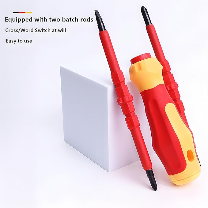 Insulated Screwdriver Set for Electricians – Ergonomic Handle, Magnetized Tips, Durable for Electrical Work, Receptacle & Outlet Screwdriver, Multi-Tool (3 in 1)
