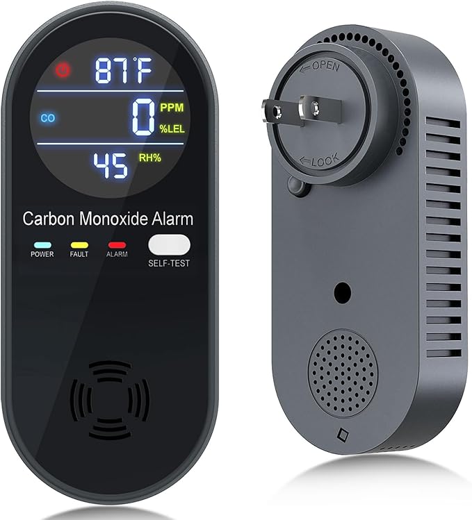 Carbon Monoxide Detectors Plug in, WESHLGD Portable Carbon Monoxide Detector for Travel,3 in 1 CO Alarm Plug in with Real-time Display(CO, Temp, Humidity) and Voice Alarm for Home RV