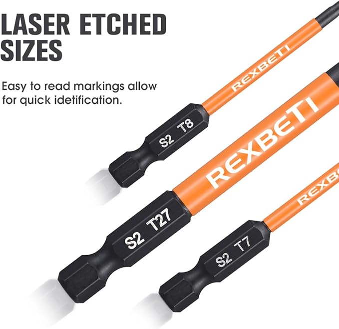 REXBETI 12 Piece Torx Head Screwdriver Bit Set, 1/4 Inch Hex Shank S2 Steel Magnetic 3 Inch Long Drill Bits, T5-T40 (Torx Head)