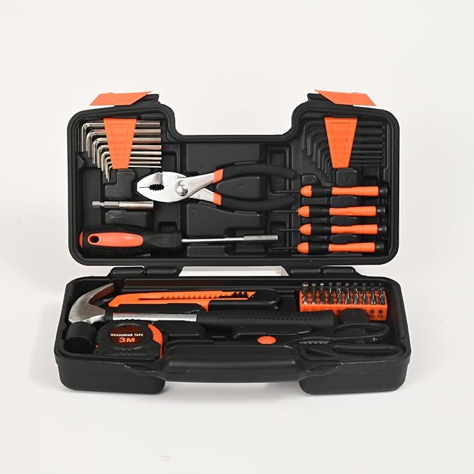58-Piece Tool Kit Basic Home Repair Tool Set, General Household Hand Tool Kit,Small Tool Kit with Plastic Toolbox Mini Tool kit for Women, Office & College Repairs Orange