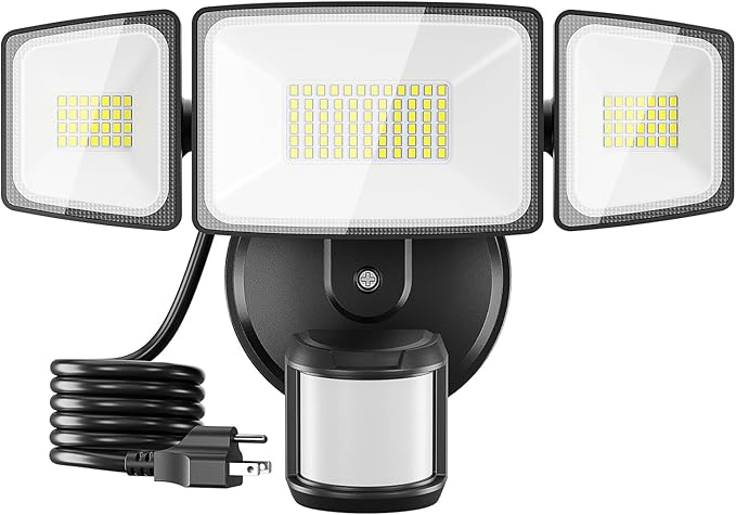Onforu 65W LED Motion Sensor Outdoor Lights Plug in, Dusk to Dawn Flood Security Lighting Outside, Motion-Activated Detector Exterior Photocell Light Fixture, 6500LM 6500K IP65 Waterproof (Black)