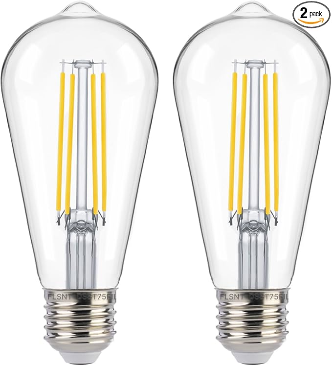 FLSNT Dusk to Dawn Outdoor Sensor ST19 LED Edison Bulb, 5000K Daylight, 8W (100W Eqv.), 1400LM,Vintage Filament E26 Base, Auto On/Off Photocell Automatic for Energy-Efficient Outdoor Lighting, 2 Pack