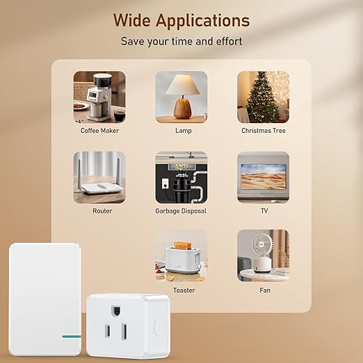 Thinkbee Remote Control Outlet Plug, 15A /1500W 600ft RF Range Wireless Light Switch Kit, Expandable Remote Outlet Switch for Lamp Fan Household Appliances, 80-275V with Anti-Surge 4000V