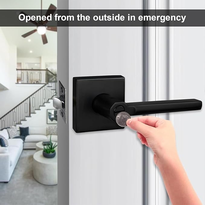 (2Pack) Bed/Bath Room Door Lever for Privacy Bathroom and Interior Door Door Lock Handle in Aged Matt Black, HD1601-DB-BK-2P