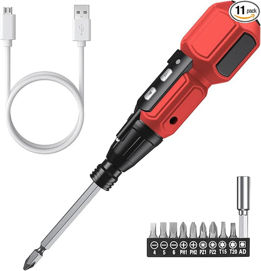 ORIA Mini Electric Screwdriver, Cordless Electric Screwdriver, 12 in 1 Rechargeable Screwdriver Set with 10 Screwdriver Bits, 1/4 inch Bit Holder, LED Light, Charging Cable, for Phones,Toys, PC