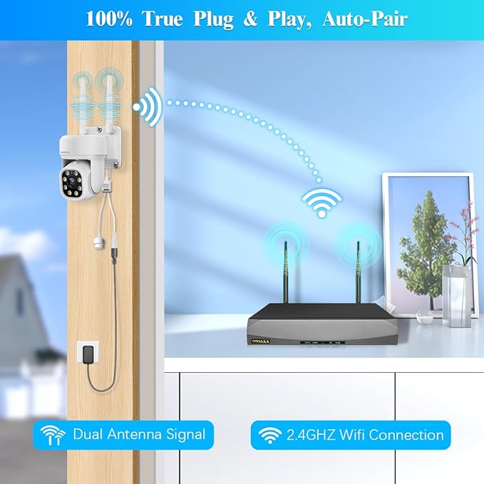 (Auto-Vidoe Tracking & 2-Way Audio) WiFi PTZ Outdoor Security Camera System Pan 5MP Wireless Cameras System 10 Channel NVR Video Surveillance DVR Set