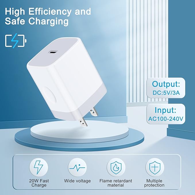 USB C Wall Charger,20W PD 3.0 Fast USB C Charger Plug Type C Charging Block Power Adapter for Samsung Galaxy S25 Edge/S25 Ultra/S24/S23/S22/S21/S20/A16/A15/A14/A55/A35/A36/A56/iPhone 16e/16 Pro Max/15