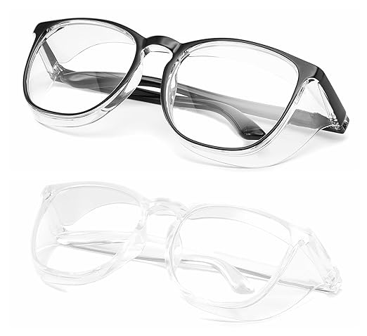 Alsenor Safety Glasses Anti Fog Goggles Protective Eyewear Blue Light Blocking Anti Dust UV Protection Glasses For Men Women (2 Pack (Black + Transparent))