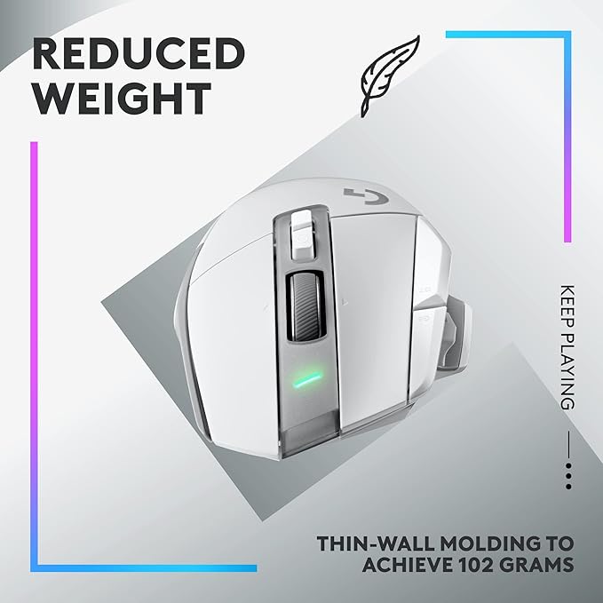 Logitech G502 X Lightspeed Wireless Gaming Mouse - LIGHTFORCE hybrid optical-mechanical switches, HERO 25K gaming sensor, compatible with PC - macOS/Windows - White