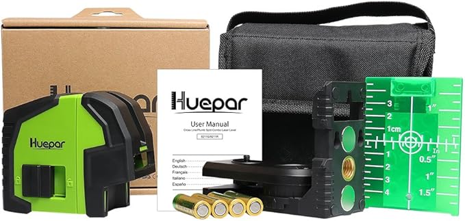 Laser Level with 2 Plumb Dots - Huepar Professional Green Laser Beam Fan Angle of 130° Selectable Vertical & Horizontal Lines, 2 In 1 Multi-Use Self-Leveling Alignment Laser Level - 8211G