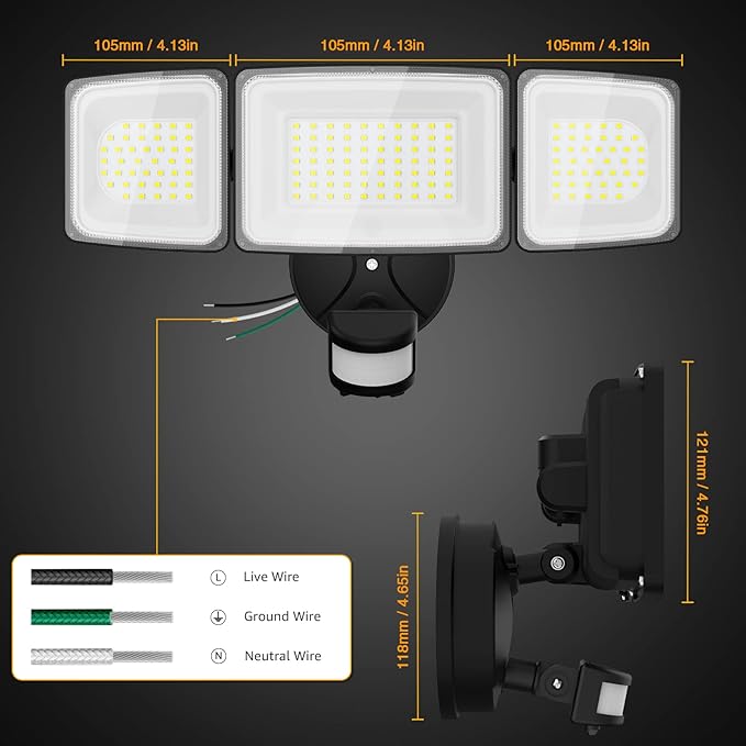 Onforu 2 Pack 100W LED Security Lights Motion Sensor Outdoor, 9000LM Super Bright Flood Light Motion Detector, IP65 Waterproof Exterior Floodlight, 6000K Hardwired Wall Light (Black)