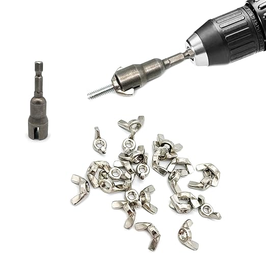 1/4" Wing Nut Driver Wing Nut Drill Bit Socket Wrenches 1/4 inch Hexagon Head Drill Driver Bits for Panel Nuts Screws Eye C Hook Bolt