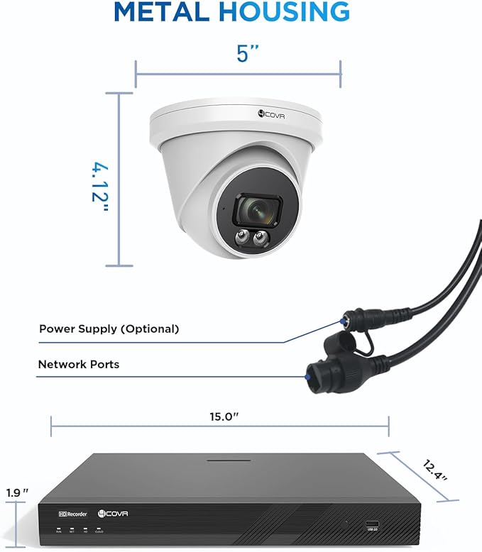 4COVR 4K 32 Channel Security Camera System PoE & AI Person Vehicle Detection, 24Pcs 8MP 110ー Wide View Angle Dome IP Camera IP67, 4K UHD NVR 8TB HDD, Business Surveillance Outdoor, LY97SA8M3224