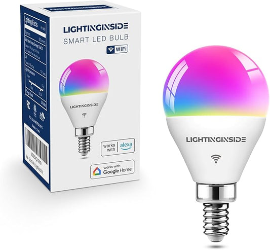 E12 Smart Light Bulbs 50W Equiv., G16.5 RGBCW Candelabra Chandelier Ceiling Fan Smart Bulb Works with Alexa/Google Home/Smart Life, 5W 550LM, 2.4G WiFi Bluetooth Bulb, ETL Listed, 1PC