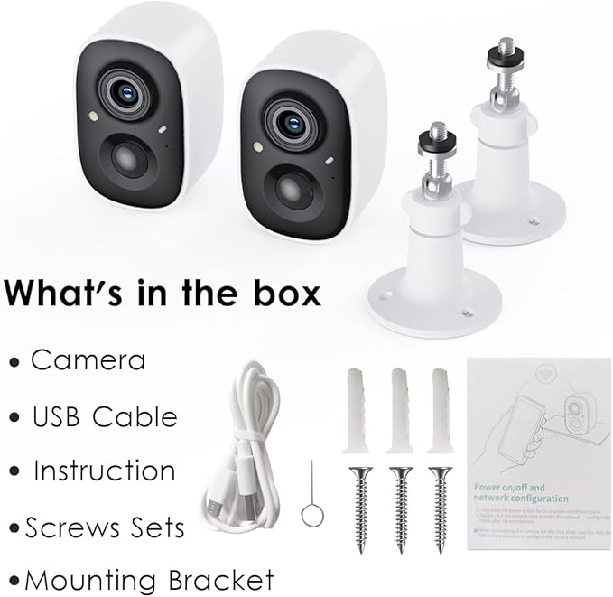 GMK Security Cameras Wireless Outdoor, 2K Color Night Vision AI Motion Detection 2-Way Talk Battery Powered WiFi Home Indoor Camera IP65 Weatherproof Spotlight Siren Alarm Cloud/SD Storage 2-Pack