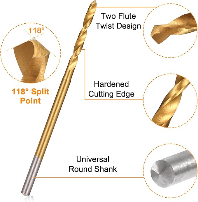 Mini Twist Drill Bit Set, 10Pcs Micro Engraving Drill Bits, 0.6mm-2.2mm, HSS 2.35mm Shank Titanium Coated Tiny Drill Bit Hole Drilling Tool for DIY Resin, Jewelry, Amber, Circuit Board, Walnut