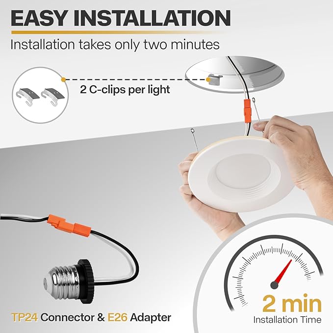 1 Pack 5/6 Inch LED Can Lights with Night Light, 5CCT Retrofit Recessed Lighting Selectable 2700K-6000K Dimmable, 12W=75W, 1200LM Downlight with Metal Smooth Trim - ETL and Energy Star Certified
