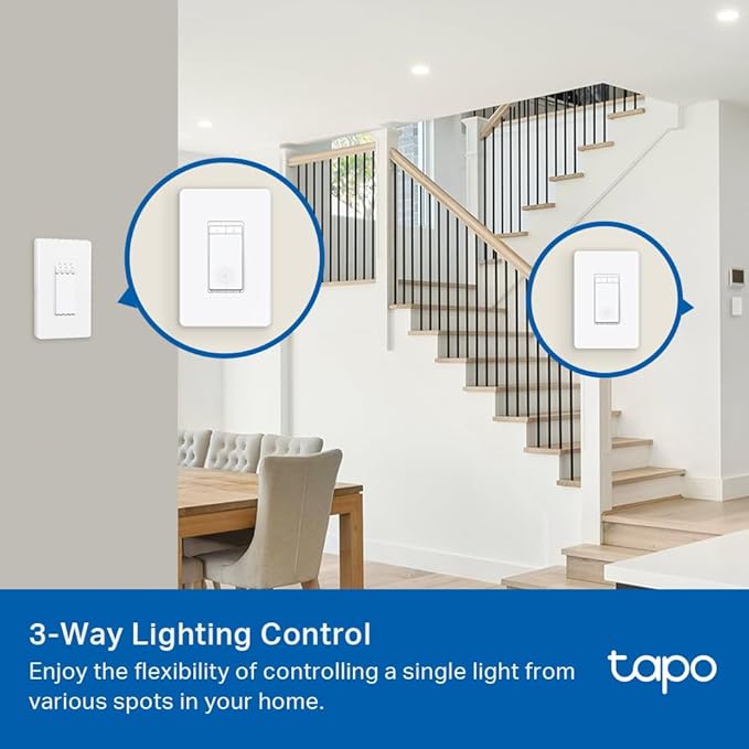 TP-Link Tapo Smart 3 Way Dimmer Switch KIT, Matter Compatible, Energy Monitoring, Neutral Wire Required, Works with Alexa, Siri, Google Home, SmartThings, UL Certified, 2.4GHZ Wi-Fi, Tapo S515D KIT