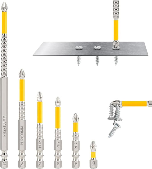 High Magnetic Screwdriver Drill Bit Set, K5 Impact Resistant Non Slip Bit, Strong Magnetic Drill Bit Set, Anti-Slip Magnetic Electric Screwdriver Set, 25 50 65 70 90 150mm (6Pcs)